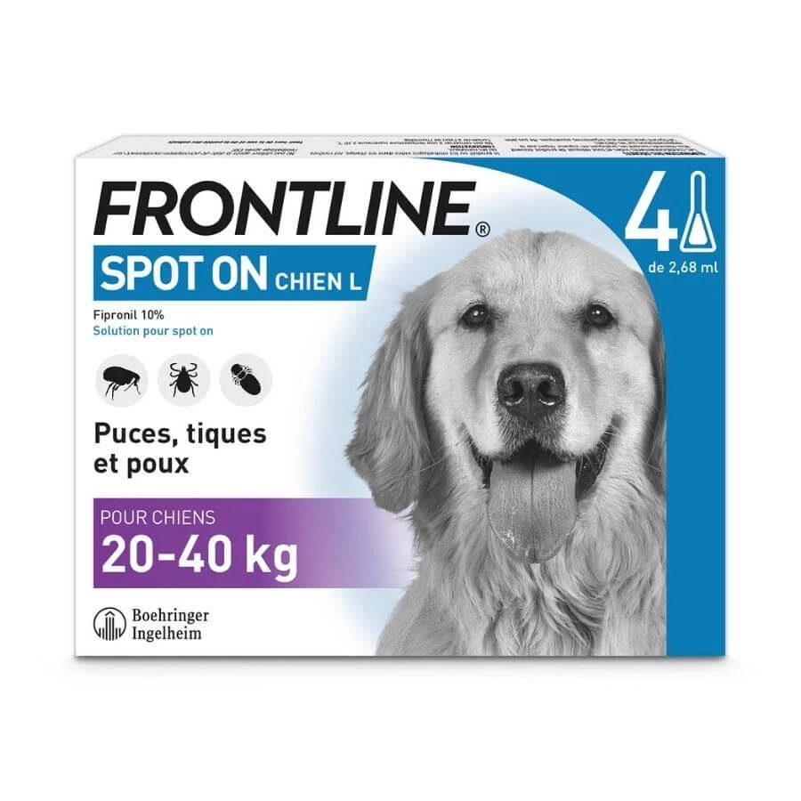 Frontline Spot On Chien De 20-40 Kg 4 Pipettes 3 Frontline Spot On Chien De 20-40 Kg 4 Pipettes